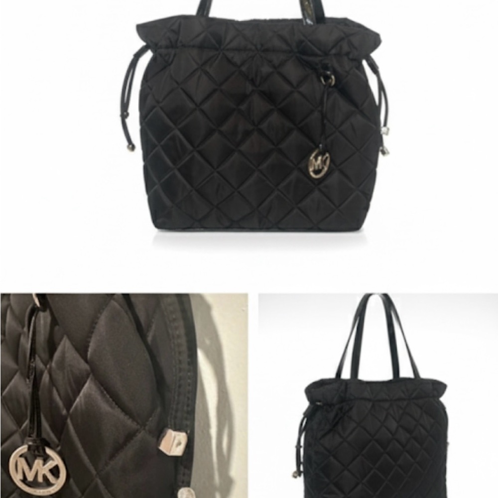Michael Kors Black Quilted Tote with Leather Handles